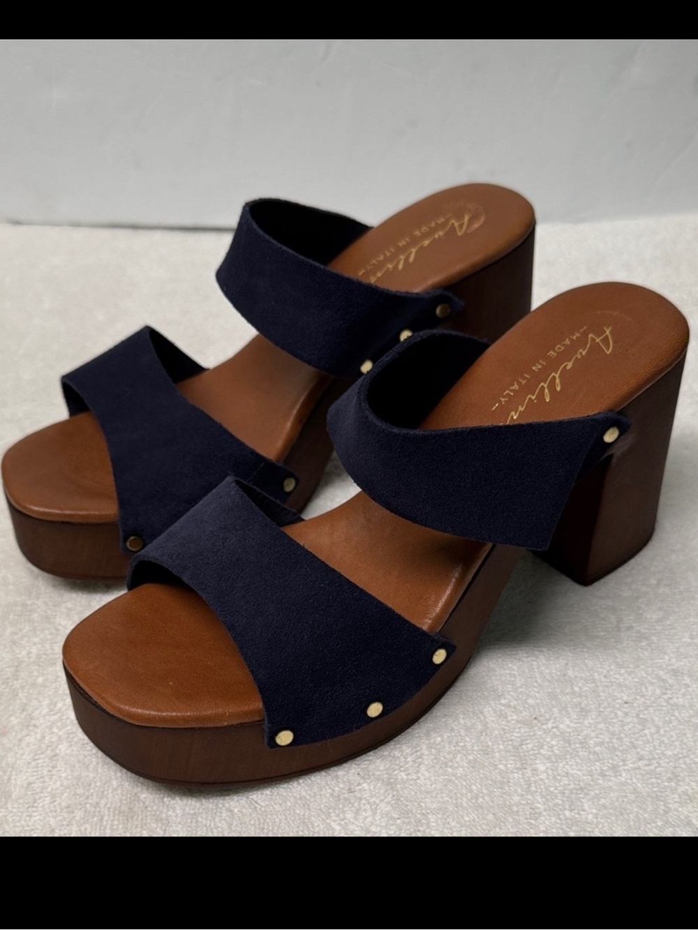 Avellini Platform Block Navy Heel Sandals Size 8.5